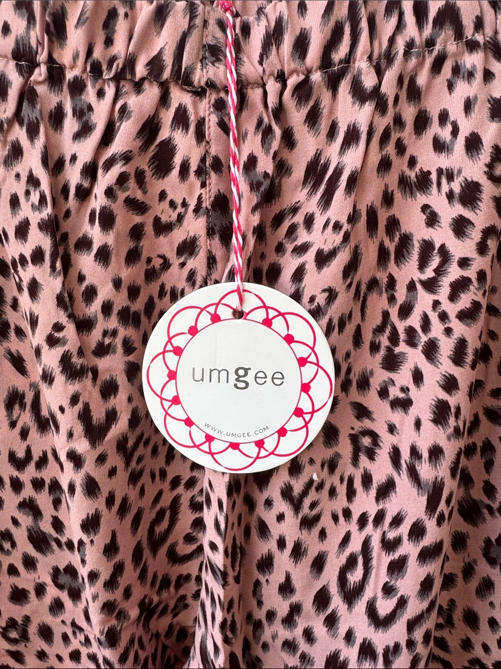 Umgee Pink Leopard Print Wide Leg Pants with Cream Trim - Picture 2 of 3